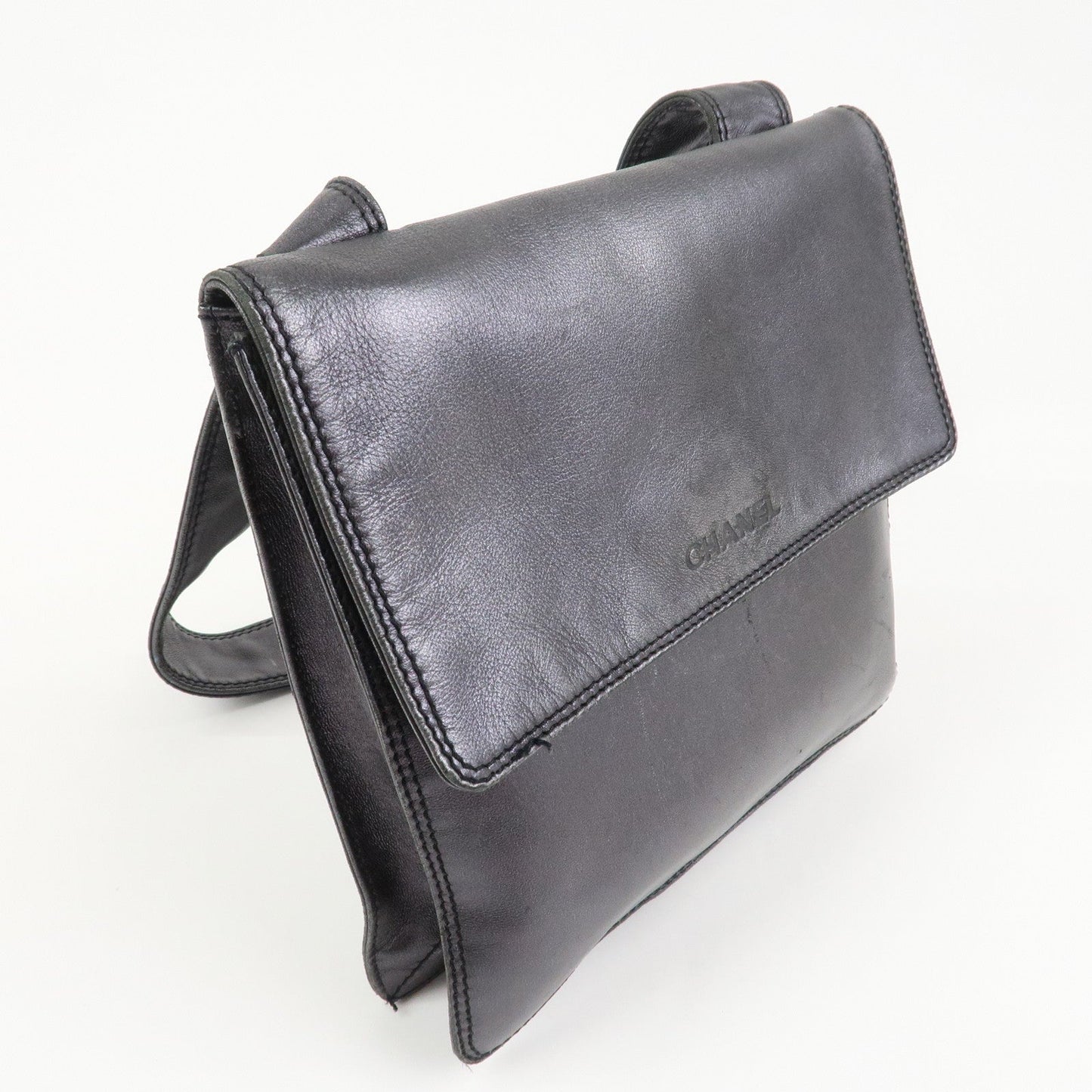 CHANEL Leather Shoulder Bag Crossbody Bag Metallic Gray