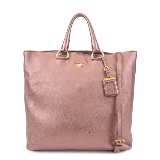 PRADA Leather 2Way Tote Bag Shoulder Bag Metallic Pink BN1713  d