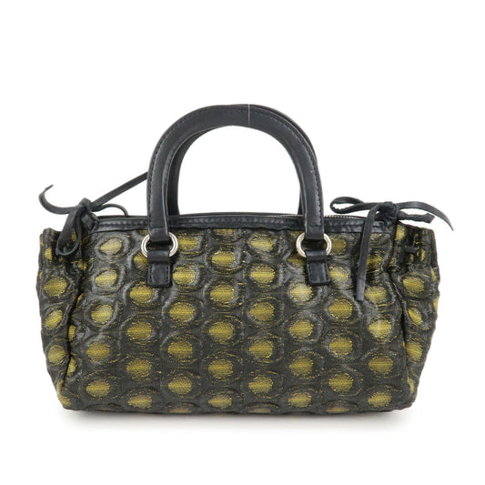 PRADA Triangle Logo Nylon Leather Ribbon Hand Bag Black Yellow