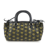 PRADA Triangle Logo Nylon Leather Ribbon Hand Bag Black Yellow