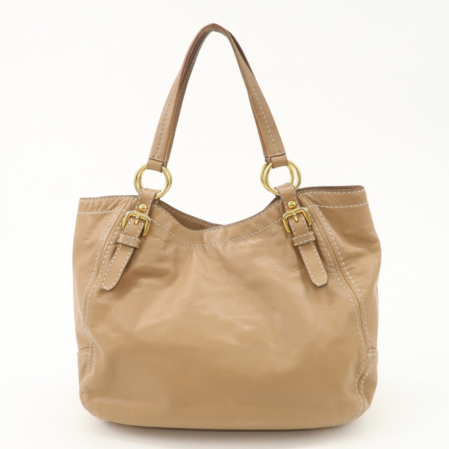 PRADA Leather Shoulder Bag Hand Bag Shoulder Bag Beige Gold BR4691  d