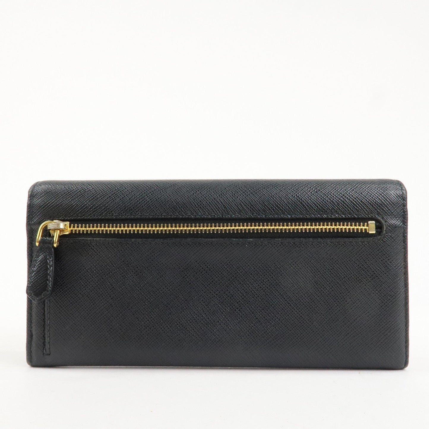 PRADA Saffiano Leather Flap Bi-Fold Long Wallet Black Gold 1MH132  d