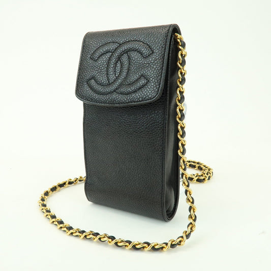 CHANEL COCO Mark Caviarskin Chain Shoulder Phone Case Black