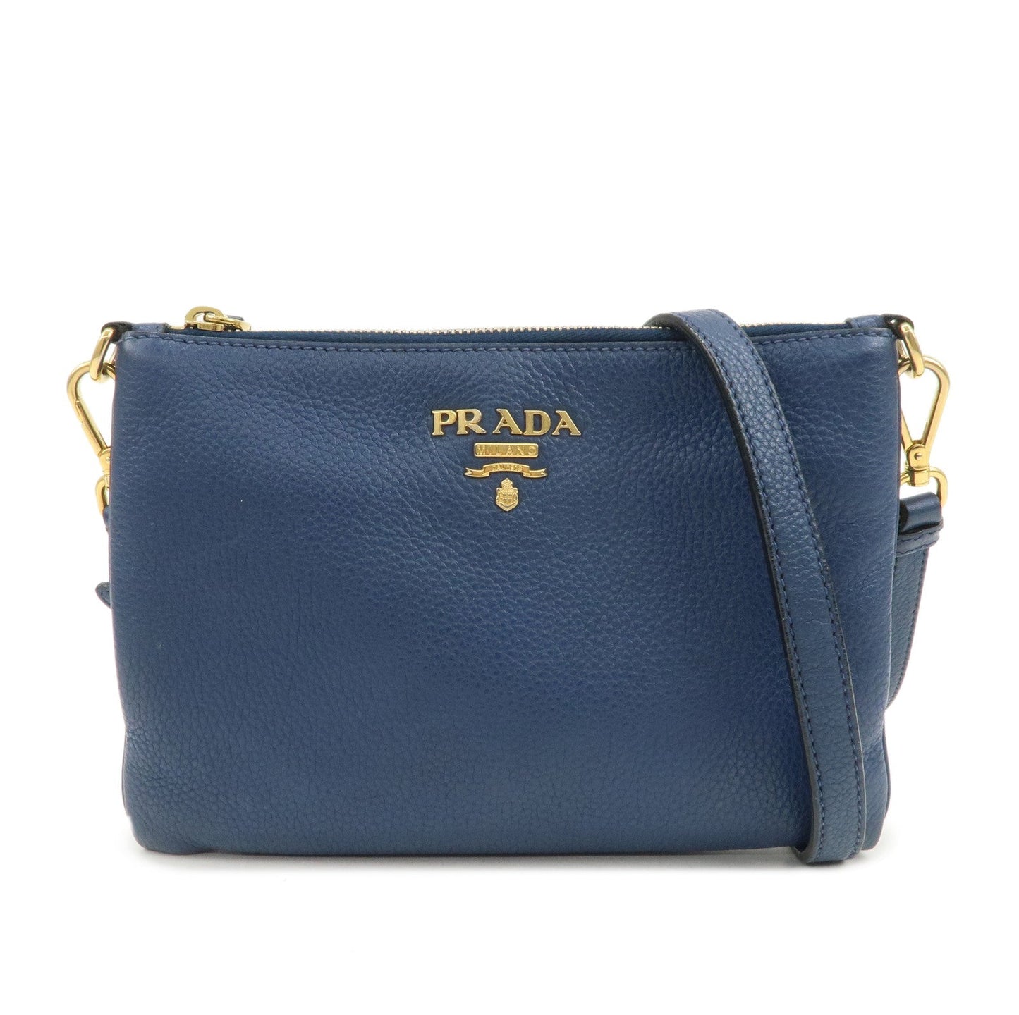 PRADA Logo Leather Shoulder Bag Crossbody Bag Blue 1BH013
