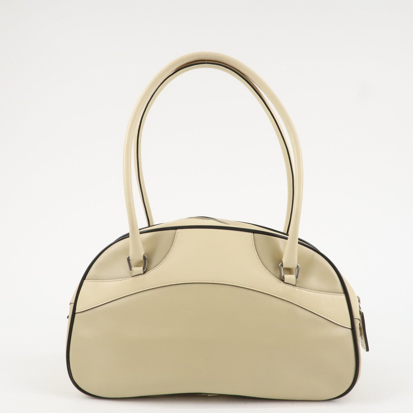 PRADA Leather Bowling Bag Boston Bag Ivory Silver Hardware BL0049  d