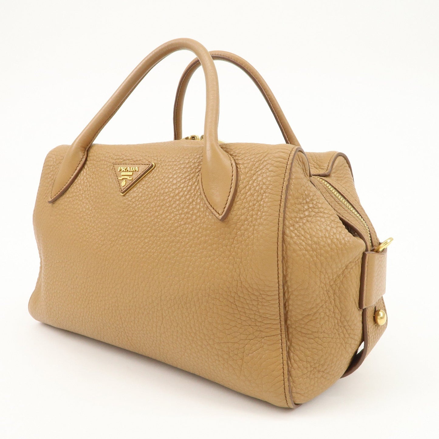 PRADA Triangle Logo Leather 2Way Bag Boston Bag Hand Bag Brown 1BB031  d