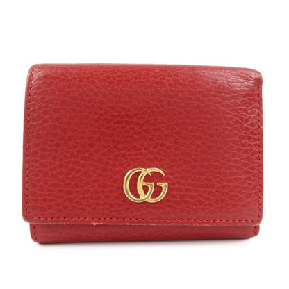 GUCCI GG Marmont Leather Tri-fold Compact Wallet Red 474746