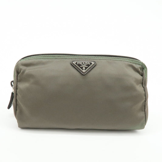 PRADA Triangle Logo Set of 2 Nylon Pouch Cosmetic Pouch Red Khaki