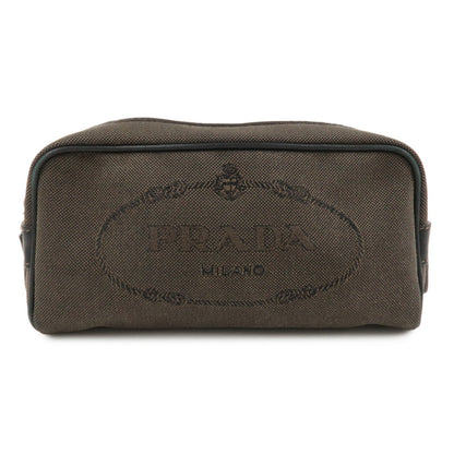 PRADA Logo Jacquard Pouch Cosmetic Pouch Makeup Bag Brown