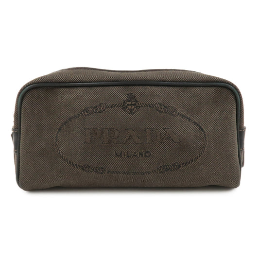 PRADA Logo Jacquard Pouch Cosmetic Pouch Makeup Bag Brown