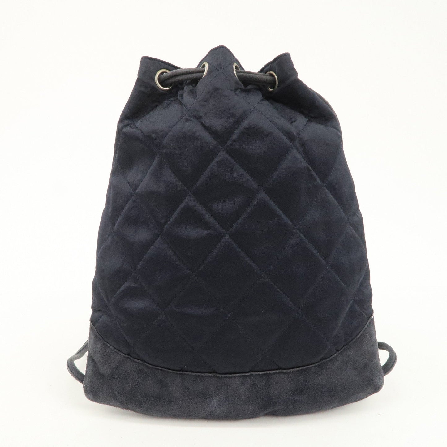 CHANEL Matelasse Satin Suede Drawstring Back Pack Black  d