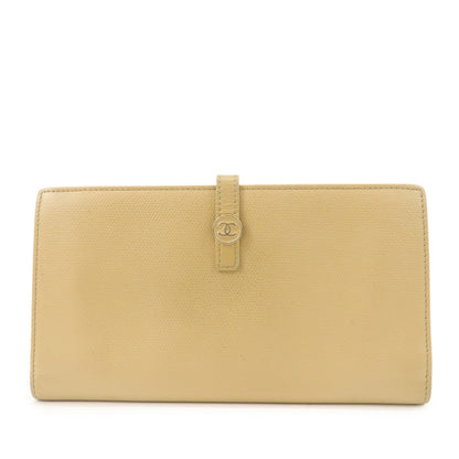 CHANEL COCO Button Leather Double Hook Long Wallet Beige A20905