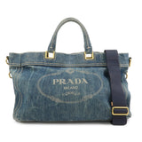 PRADA Denim 2Way Bag Hand Bag Shoulder Bag Tote Bag Blue BN2070