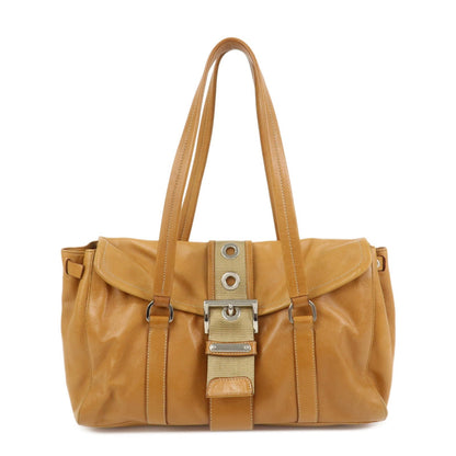 PRADA Triangle Logo Leather Nylon Shoulder Bag Brown BR2418