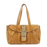 PRADA Triangle Logo Leather Nylon Shoulder Bag Brown BR2418