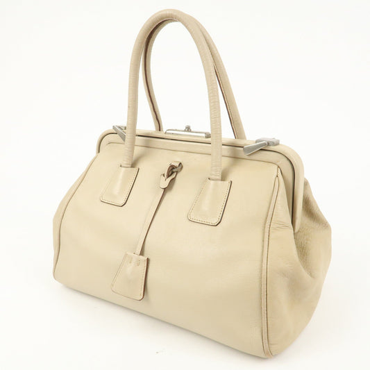 PRADA Leather Doctors Bag Hand Bag Beige Silver
