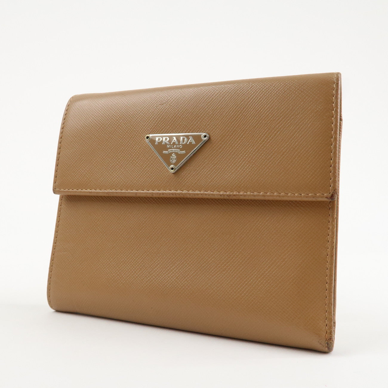 PRADA Triangle Logo Saffiano Leather Trifold Wallet Brown  d
