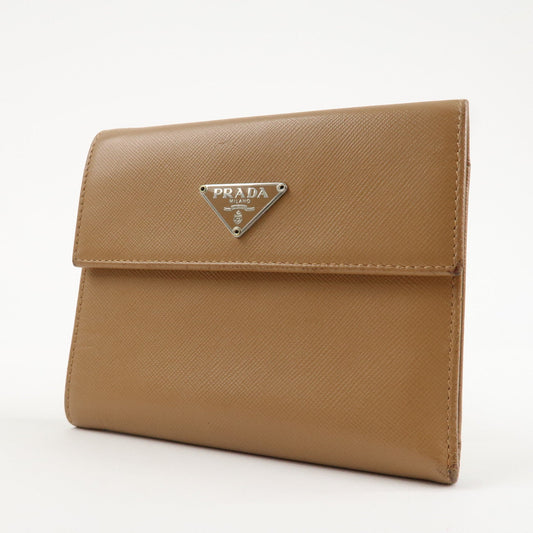PRADA Triangle Logo Saffiano Leather Trifold Wallet Brown  d
