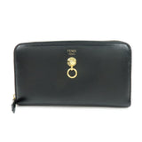 FENDI Leather Round Zippy Long Wallet Black 8M0299