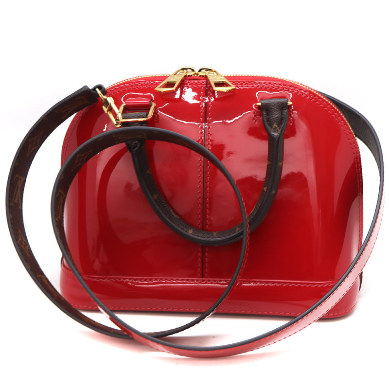 Louis Vuitton Alma BB Patent Calf Leather Monogram Red Brown