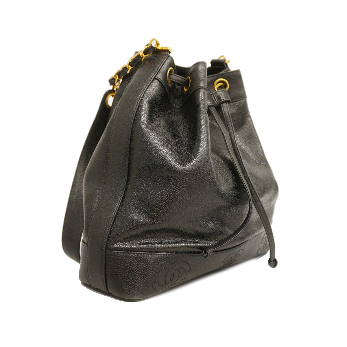 Chanel Shoulder Bag Triple Coco Chain Caviar Skin Black