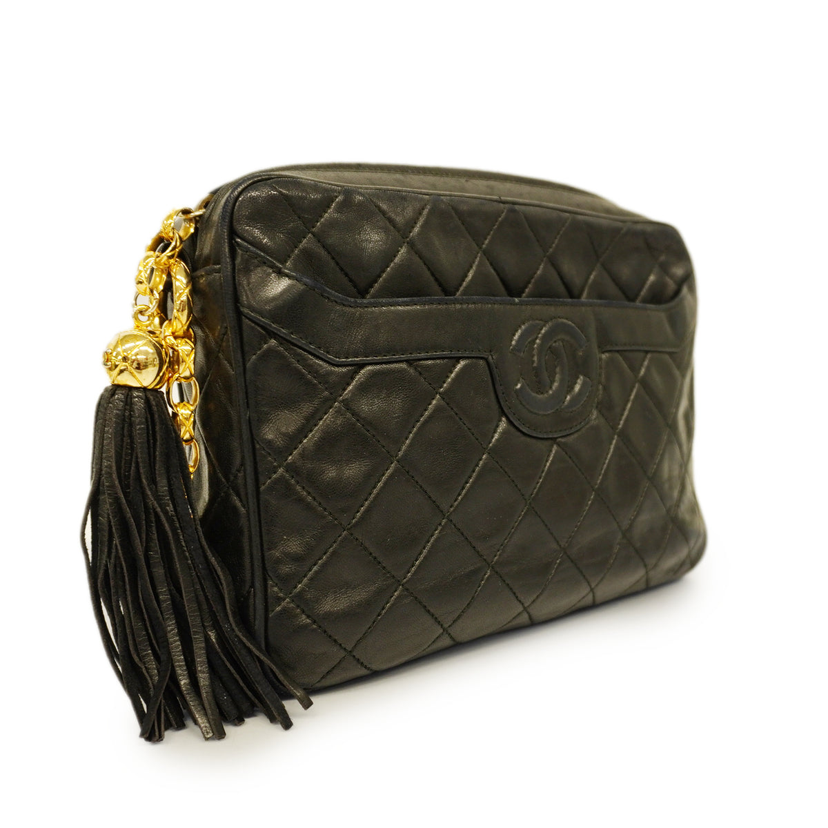Chanel Shoulder Bag Matelasse Chain Lambskin Black Gold