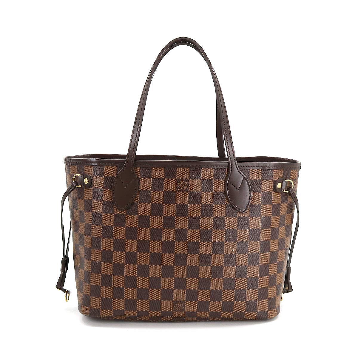Louis Vuitton Damier Monogram Neverfull PM Tote Bag Brown Gold Hardware