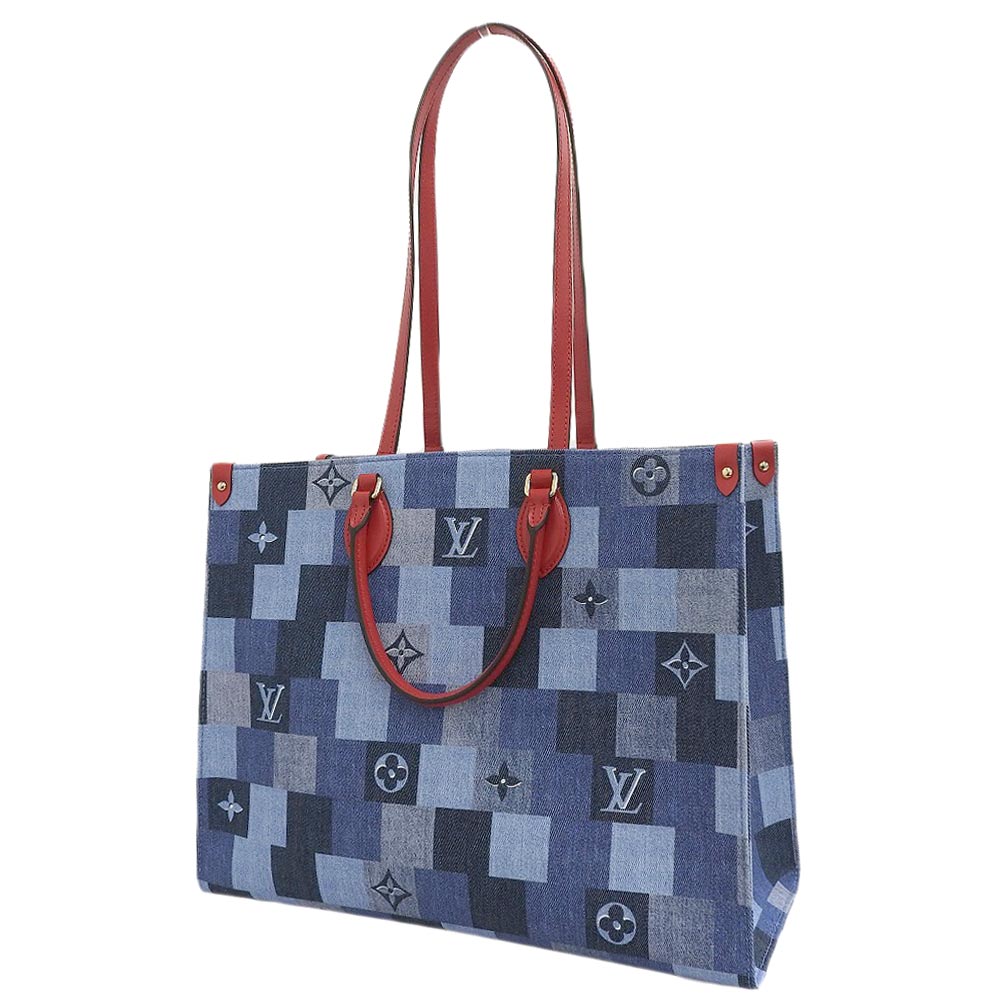 Louis Vuitton Monogram Denim On The Go GM 2 Way Bag Blue Red