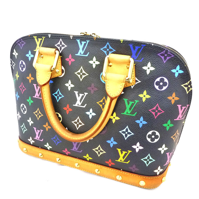 Louis Vuitton Alma Multicolor Noir Black Studs Cute Monogram Handbag