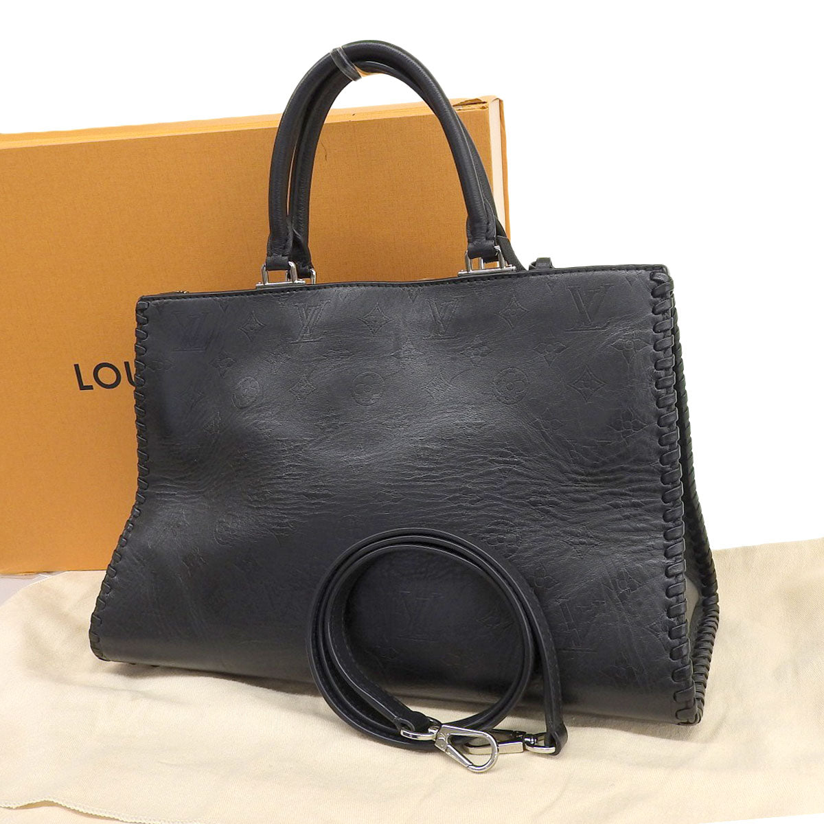 Louis Vuitton Very Zip Tote 2 Way Bag Leather Noir Black Silver Hardware