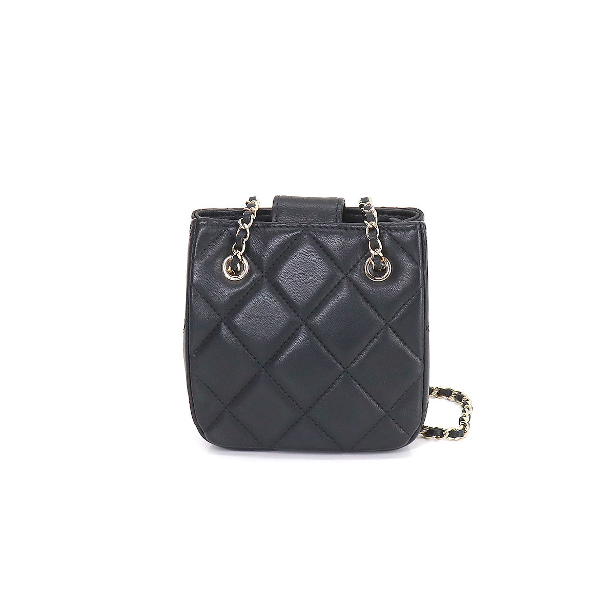 Chanel Matelasse Chain Shoulder Bag Pochette Leather Black Gold Metal Fittings