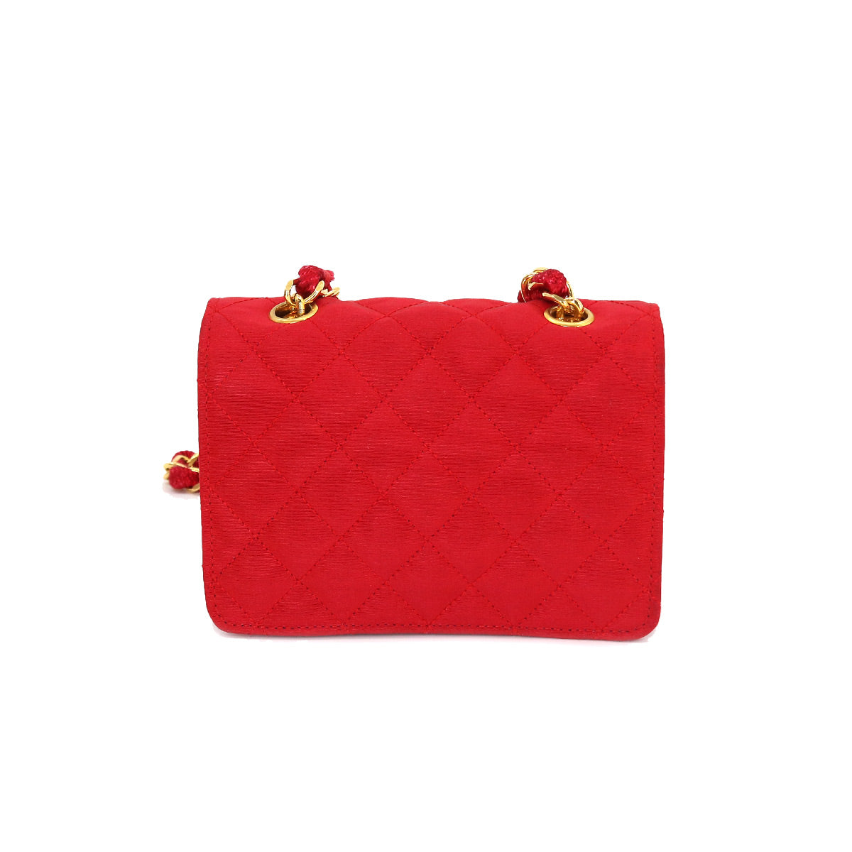 Chanel Mini Matelasse Chain Shoulder Bag Satin Red Gold Hardware