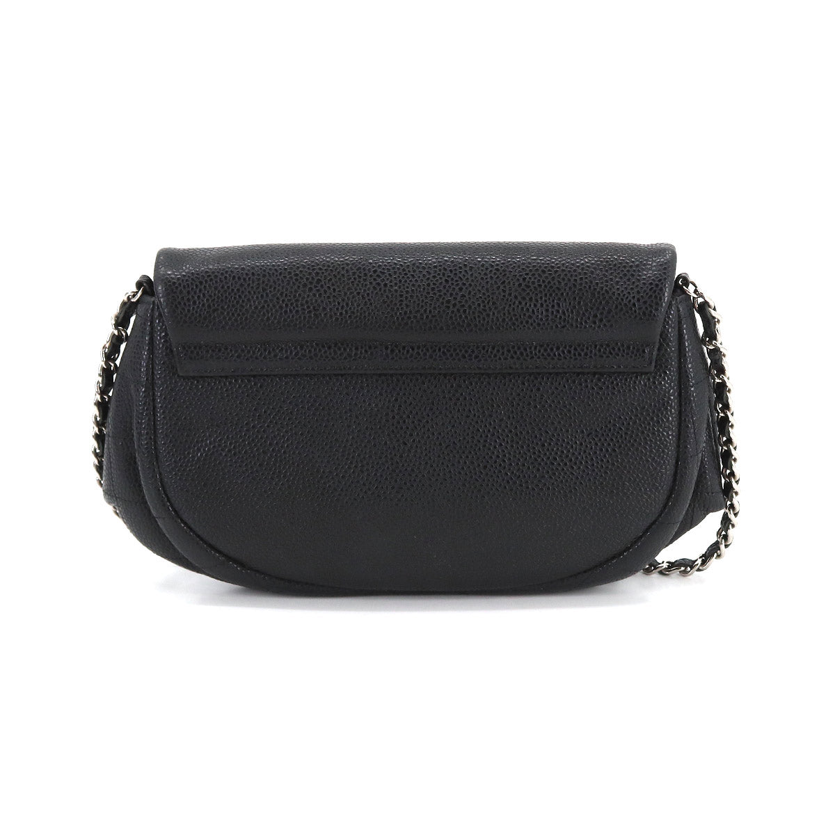 Chanel Half Moon Chain Wallet Folio Long Wallet Caviar Skin Black