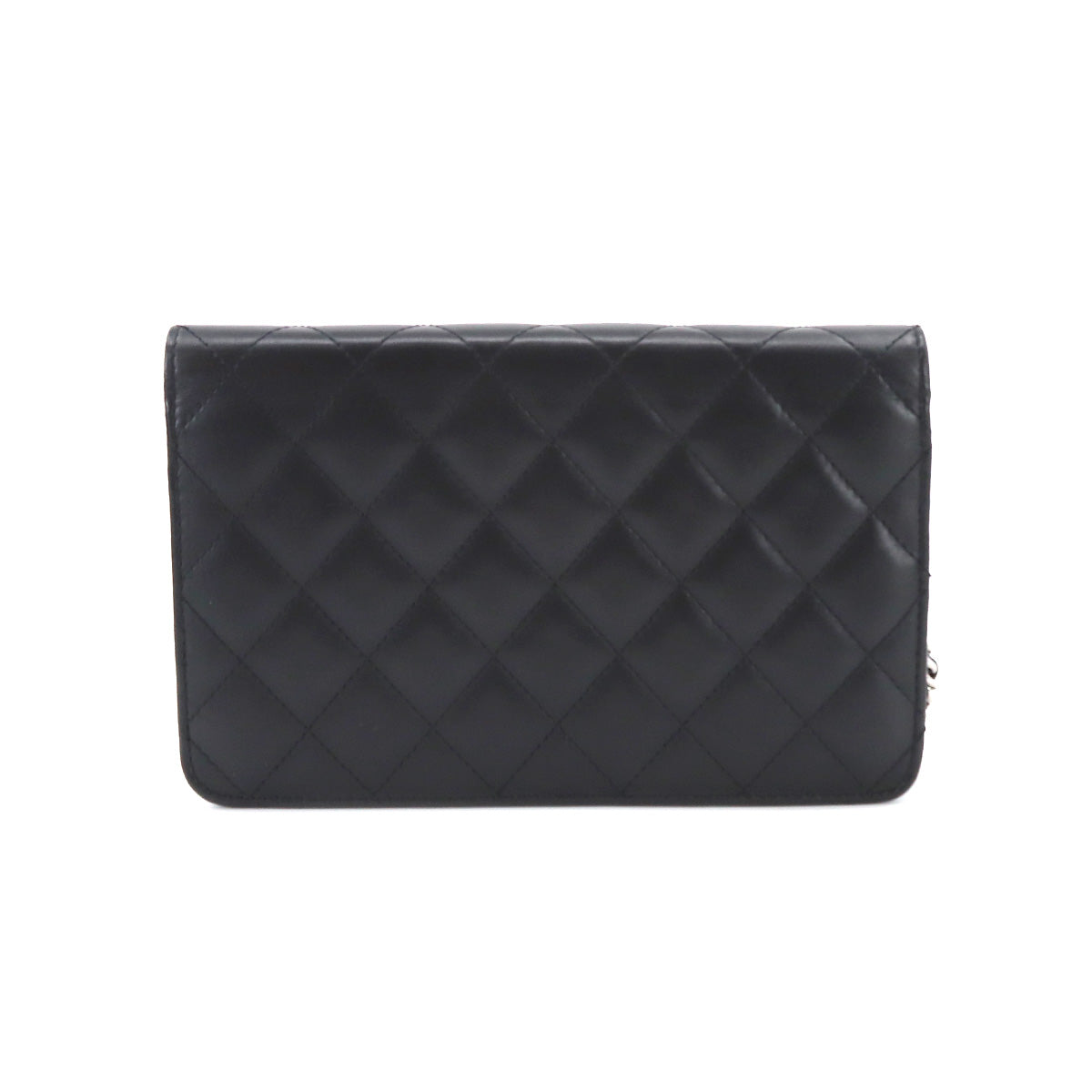 Chanel Cambon Line Chain Wallet Folio Long Wallet Leather Enamel Black Silver Metal Fittings