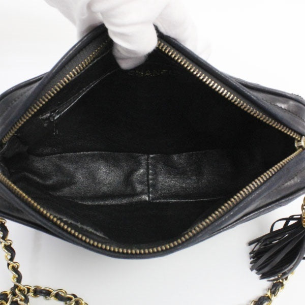 Chanel Matelasse Chain Shoulder Bag Lambskin Fringe Black