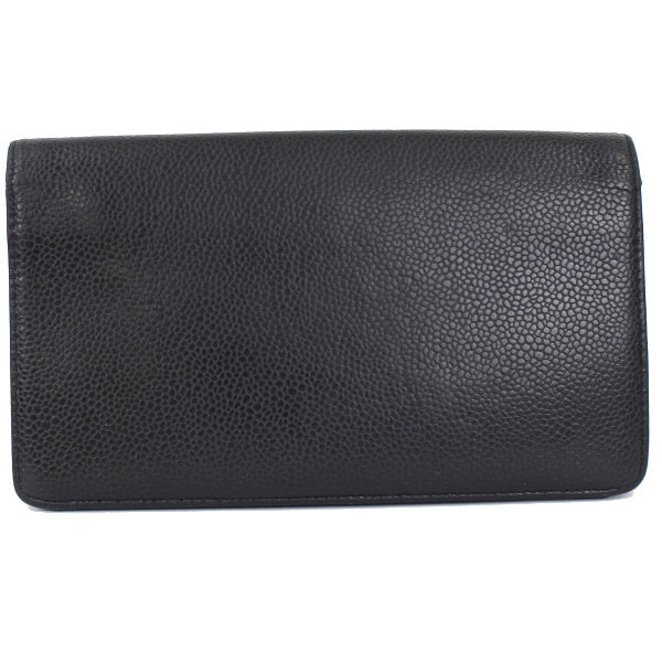 Chanel Bifold Long Wallet Zipper Long Wallet Caviar Skin Black