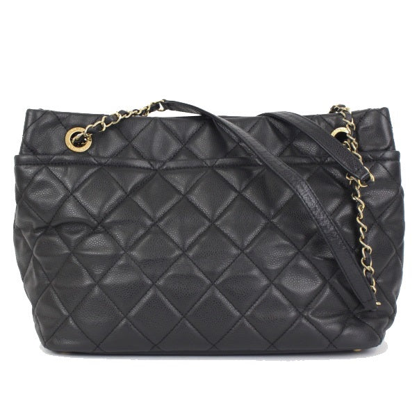 Chanel Chain Tote Bag Matelasse Caviar Skin Black