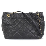 Chanel Chain Tote Bag Matelasse Caviar Skin Black