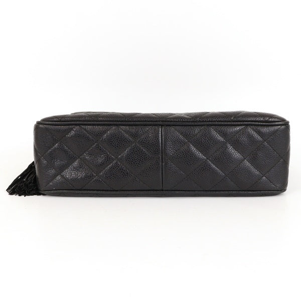 Chanel Chain Shoulder Bag Fringe Matelasse Caviar Skin Black
