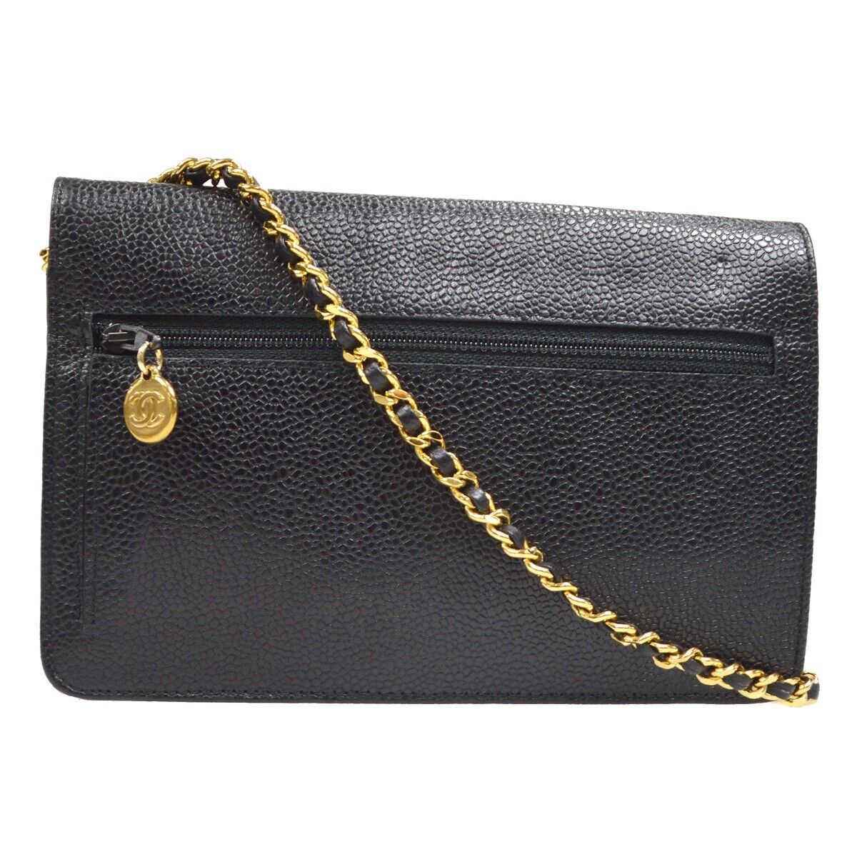 Chanel CC Chain Shoulder Wallet Bag Purse Black Caviar Skin