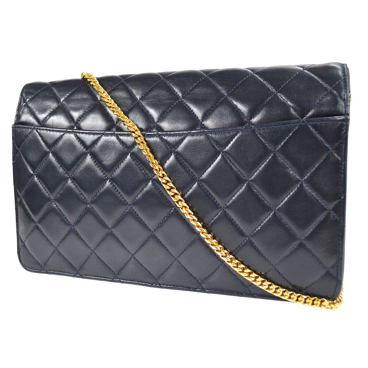 Chanel Classic Single Flap Medium Shoulder Bag Navy Lambskin