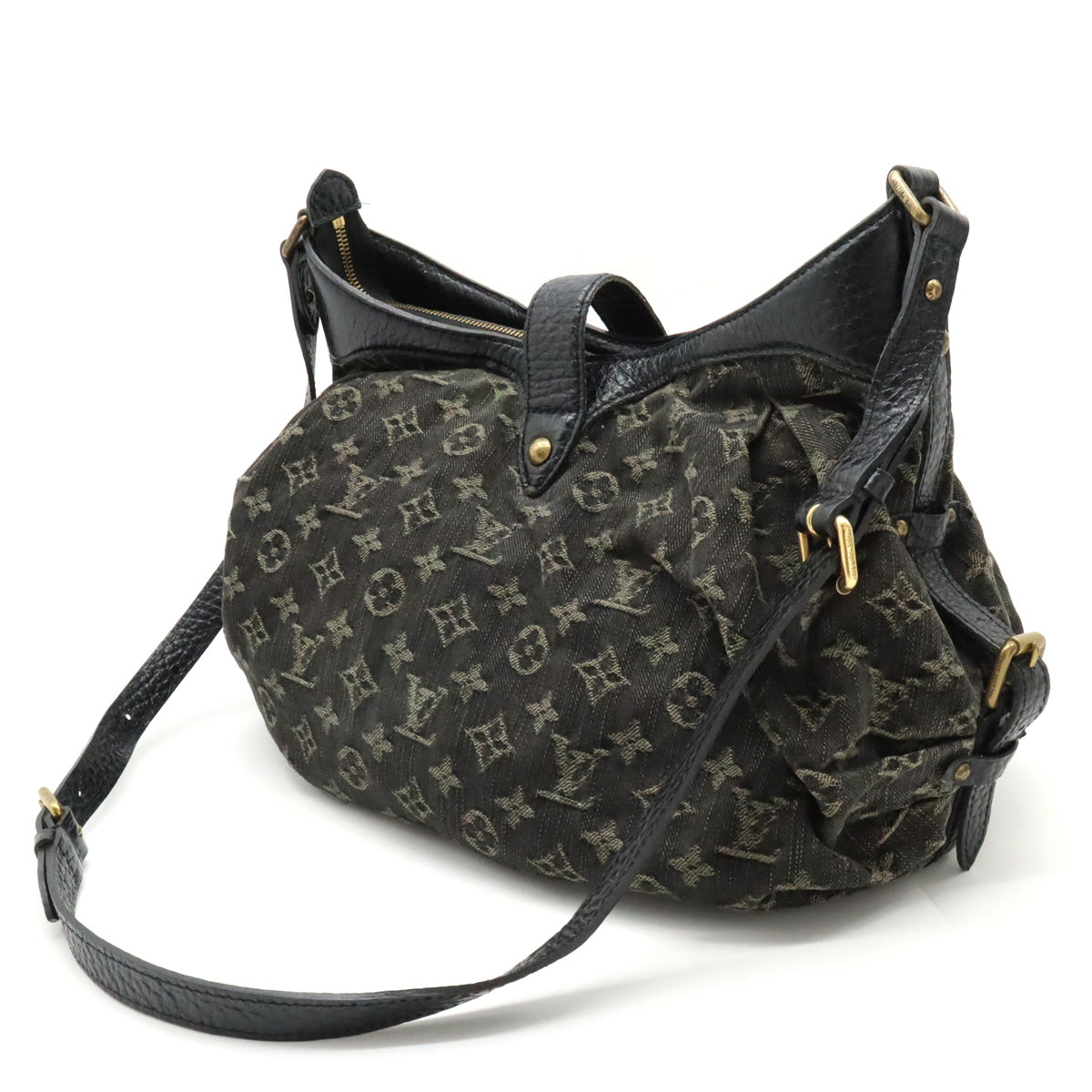 Louis Vuitton Monogram Denim XS Shoulder Bag Diagonal Canvas Leather Black