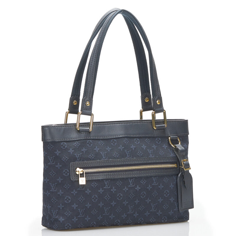 Louis Vuitton Monogram Mini Lucile PM Handbag Tote Bag Navy Canvas Leather
