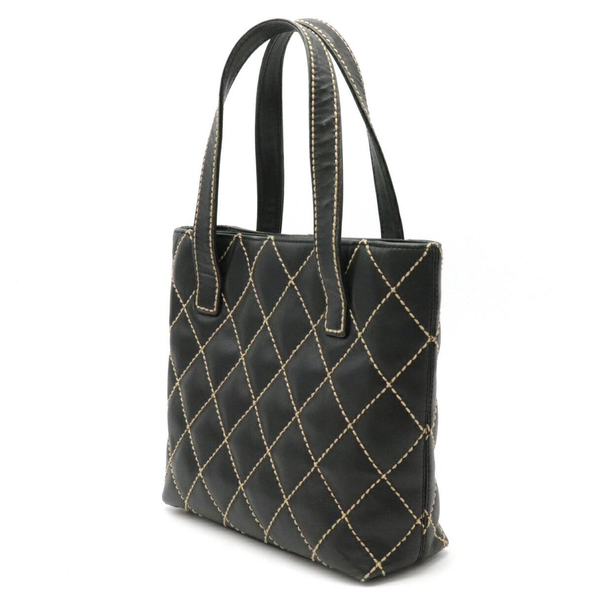 Chanel Wild Stitch Handbag Tote Bag Cocomark Leather Black Gold Hardware