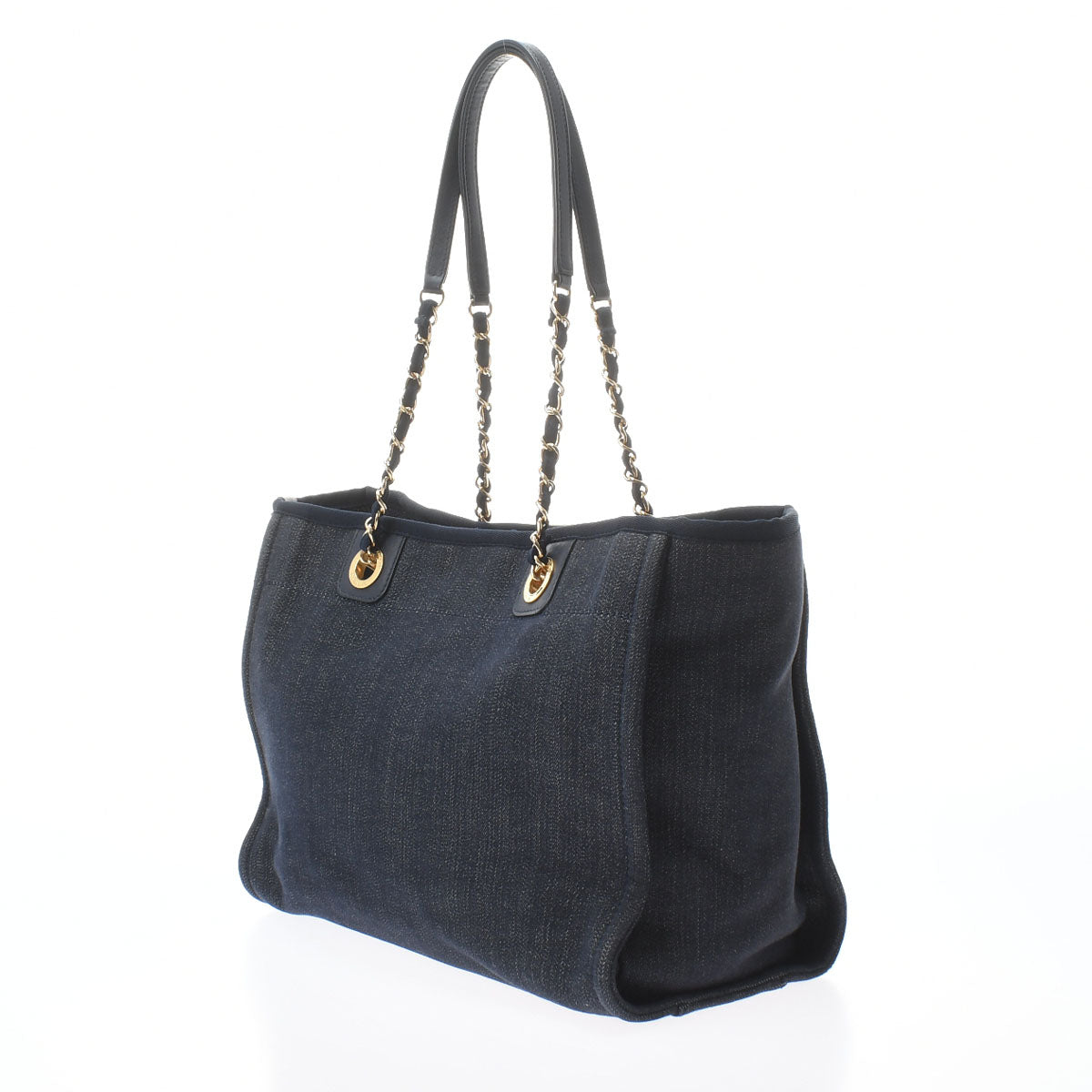 Chanel Deauville Medium Navy Gold Hardware Canvas Tote Bag