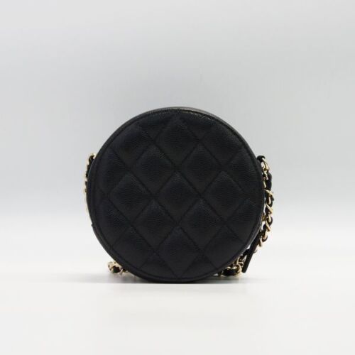 Chanel Matelasse Round Chain Pouch Shoulder Bag Black