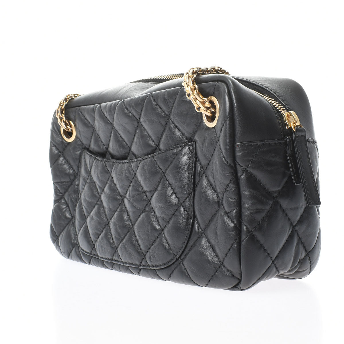 Chanel Chain Shoulder Bag Black Gold Hardware Aged Calfskin Shoulder Bag