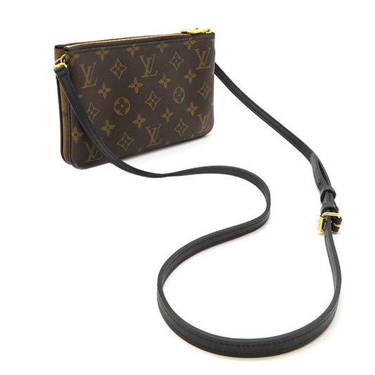 Louis Vuitton Shoulder Bag Pochette Double Zip Monogram Brown Wallet Gold Metal Fittings