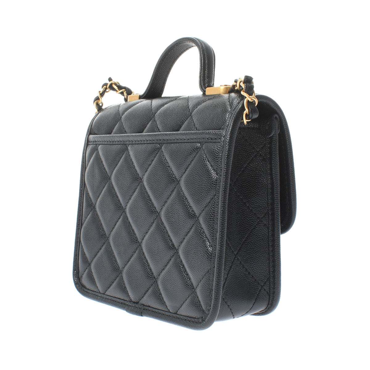 Chanel Small Top Handle Flap Bag Black Gold Hardware Grained Calfskin Shoulder Bag