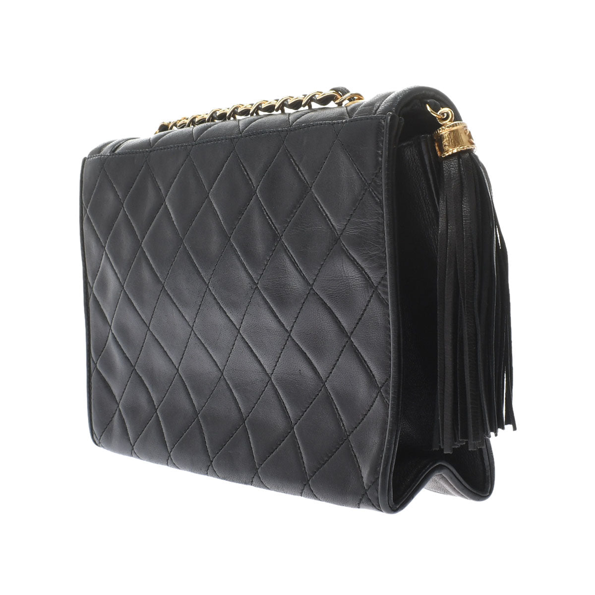 Chanel Matelasse Fringe Chain Shoulder Black Gold Hardware Lambskin Shoulder Bag